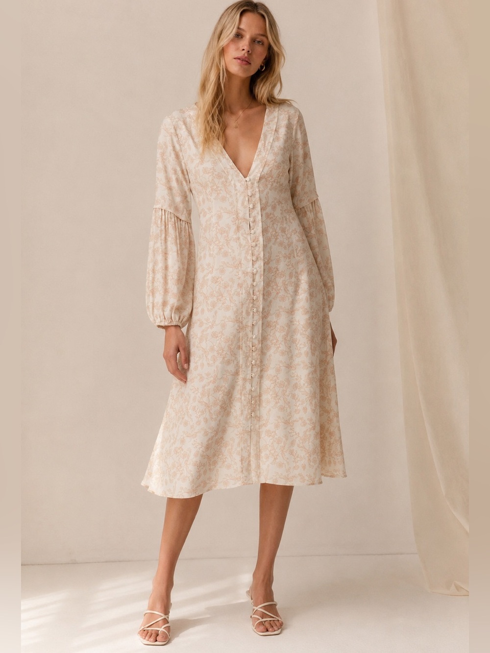 Sancia Maryse Dress Size Small Ivory Floral Button Front Midi
